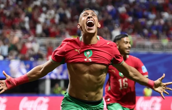 Soufiane Rahimi of Morocco celebrates after his side's third goal