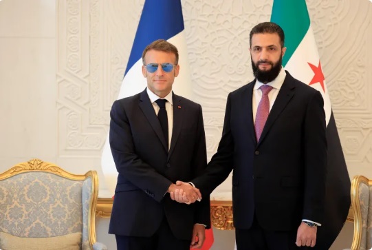 France’s President Emmanuel Macron with Syrian President Ahmed al-Sharaa