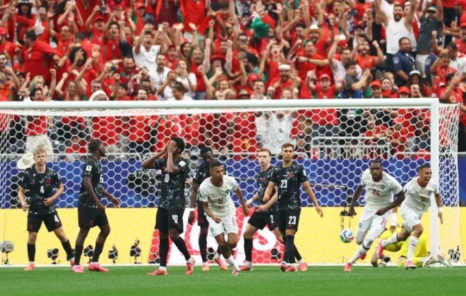 Morocco’s Azzedine Ounahi celebrates scoring their first goal