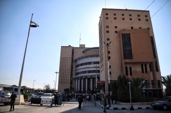 An exterior view of the Palace of Justice, close to where the explosion occurred [